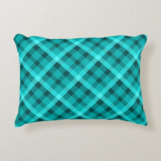 クールエレガントターコイズ格子枕 アクセントクッション (正面)
