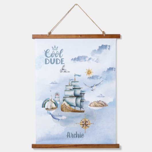 クールカスタマイズ可能な海でのDude Ship 吊り下げ型タペストリー (正面)