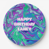 クールカスタムアクアスワールグリッターガールバースデーパーティー ペーパープレート (正面)