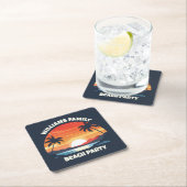 クールカスタムサンライズパームツリーズビーチパーティーブルー スクエアペーパーコースター (インサイチュ)