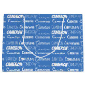 クールカスタムブルーネームタイポグラフィボーイズ誕生日 ラージペーパーバッグ (正面)