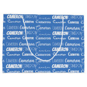 クールカスタムブルーネームタイポグラフィボーイズ誕生日 ラージペーパーバッグ (裏面)