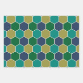 クールカラフルターコイズ・ネイビー幾何学六角形 ラッピングペーパーシート (正面)