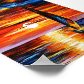 クールカラフルハワイのサンセットオイル塗装 ポスター (角)