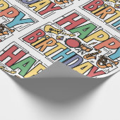 クールカラフルミュージカル楽器ハッピーバースデー ラッピングペーパー (角)