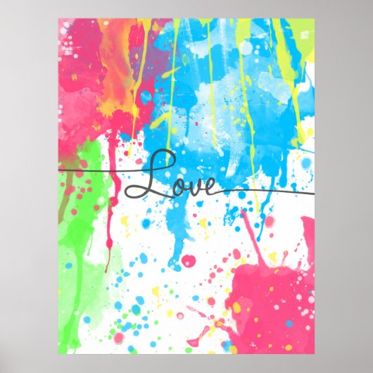 クールカラフル鮮やか水の色ラブワード ポスター (正面)