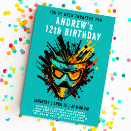 クールカラフル（ばちゃばちゃ）跳ねる10代のターコイズ 招待状