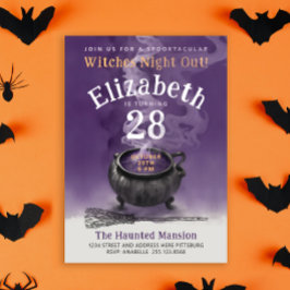 クールカルドロンパープル魔法ウィッチバースデーパーティー 招待状