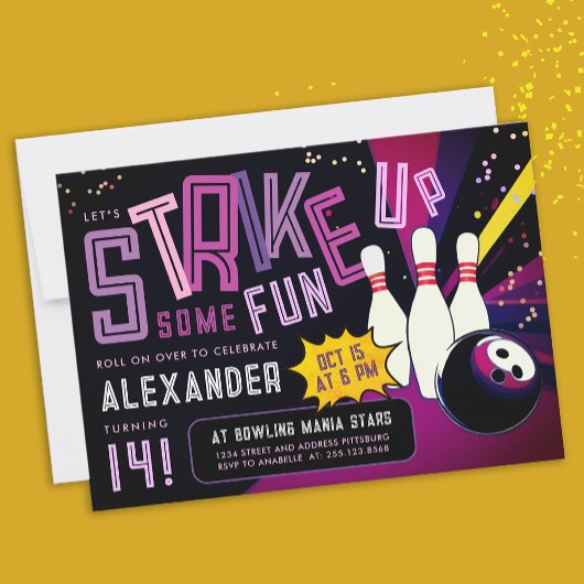 クールガーリーボーリングカラフルストライク 招待状