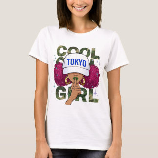 クールガール東京ベースボールキャップカモフライトポグラフィー Tシャツ