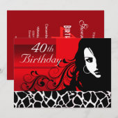 クールガール40歳誕生日パーティー 招待状 (正面/裏面)