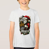 クールキッズ クリスマス エッジー サンタ ベア DJ Tシャツ (正面)
