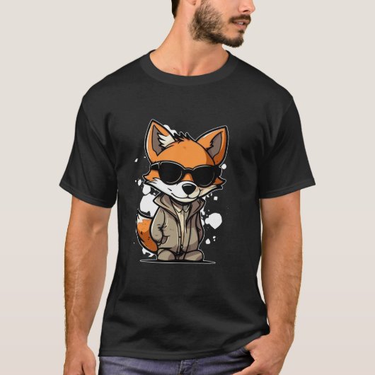 クールキツネサングラスリラックスの森林動物ロング Tシャツ (正面)