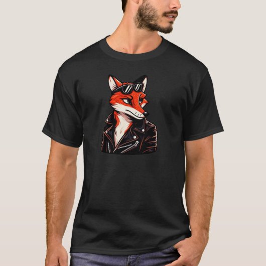 クールキツネ-ヴィンテージ動物 Tシャツ (正面)