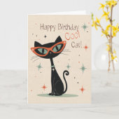 クールキャットの誕生日カード｜おもしろミッドセン カード (黄色い花)