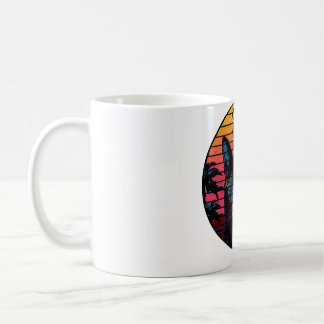 クールキャットサングラス ビンテージシンセウェーブサンセットアート コーヒーマグカップ
