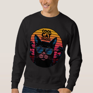 クールキャットサングラス ビンテージシンセウェーブサンセットアート スウェットシャツ