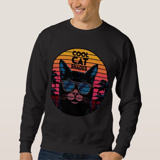 クールキャットサングラス ビンテージシンセウェーブサンセットアート スウェットシャツ (正面)