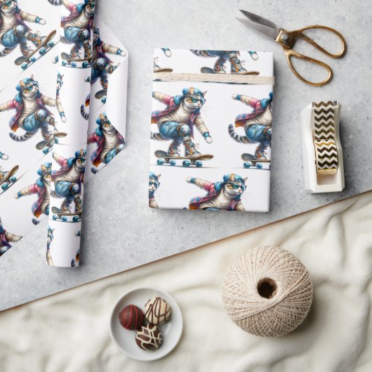 クールキャットスケートボーダー ラッピングペーパー (クラフト)