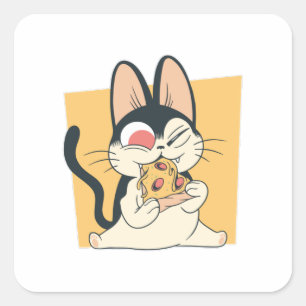 クールキャットピザ好きデザイン スクエアシール