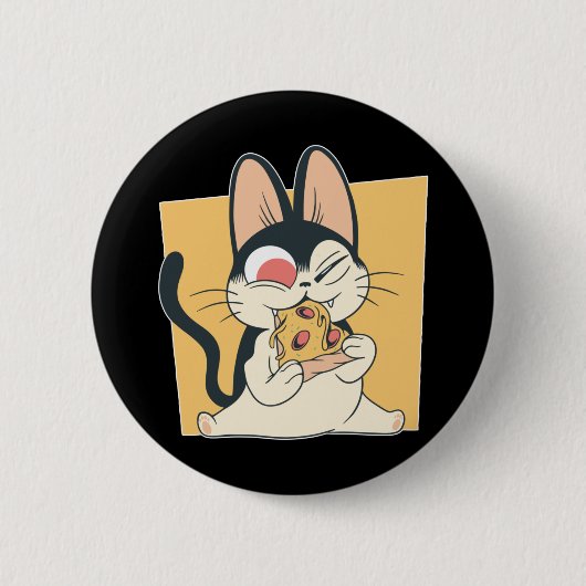 クールキャットピザ好きデザイン 缶バッジ (正面)