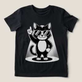 クールキャットロックダンサーTシャツ | 面白い動物音楽ギフト トライブレンドＴシャツ