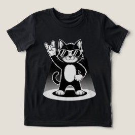 クールキャットロックダンサーTシャツ | 面白い動物音楽ギフト トライブレンドＴシャツ