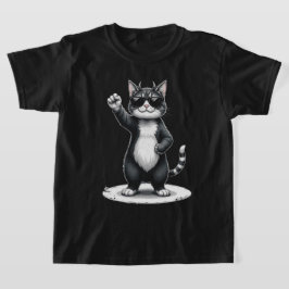 クールキャットロックダンサーTシャツ | 面白い動物音楽ギフト Tシャツ