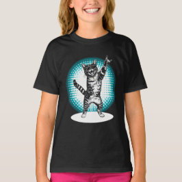 クールキャットロックダンサーTシャツ | 面白い動物音楽ギフト Tシャツ