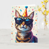 クールキャット誕生日カード カード (黄色い花)