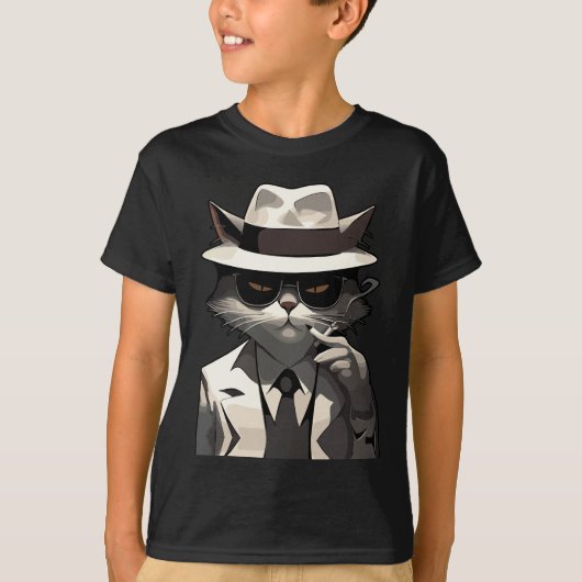 クールキャット・ノワール:洗練された不思議な猫 Tシャツ (正面)