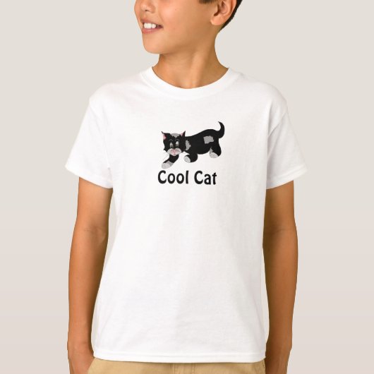 クールキャット - 黒とグレー Tシャツ (正面)
