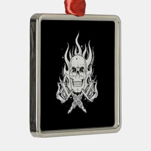 クールクラシックエレガント白黒スカル メタルオーナメント (右)