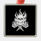 クールクラシックエレガント白黒スカル メタルオーナメント (正面)