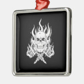 クールクラシックエレガント白黒スカル メタルオーナメント (左)