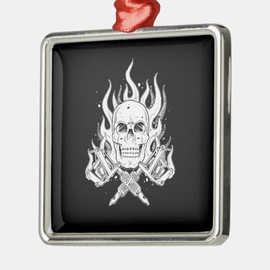 クールクラシックエレガント白黒スカル メタルオーナメント (左)