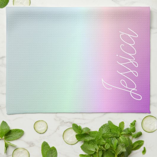 クールグラデーションカラフルグラディエントとスクリプト キッチンタオル (折り畳み)
