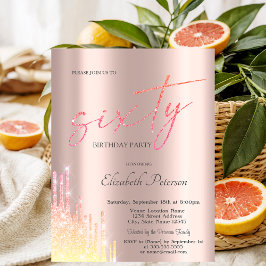 クールグラデーショングリッタードリップバラ金ゴールド60誕生日 招待状