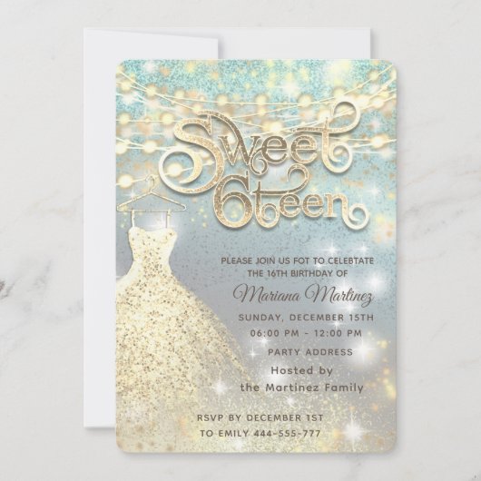 クールグリッターエレガントの光金ゴールドが輝く 招待状 (正面)