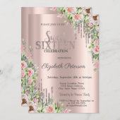 クールグリッタードリップバラ金ゴールドバラスウィート16 招待状 (正面/裏面)