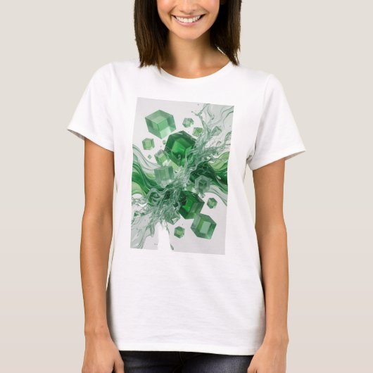クールグリーンの抽象芸術デザイン Tシャツ (正面)