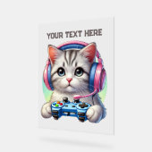 クールゲーマーのテキスト追加 猫 アクリルサイン (傾斜)