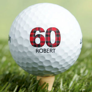 クールゴルファー贈り物60誕生日赤い格子状デザイン60 ゴルフボール