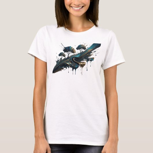 クールゴールド抽象芸術ファッションプリント Tシャツ (正面)