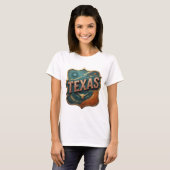 クールゴールドTEXAS 3Dテキストアート Tシャツ (正面フル)