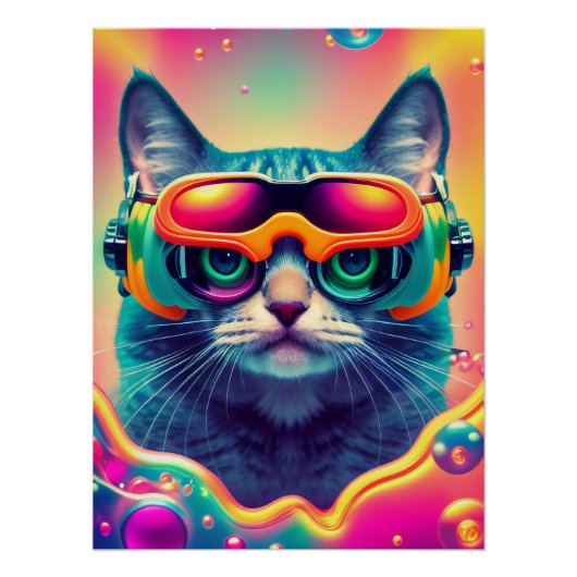 クールサイケデリックPsychonut Kitty Cat ポスター (正面)