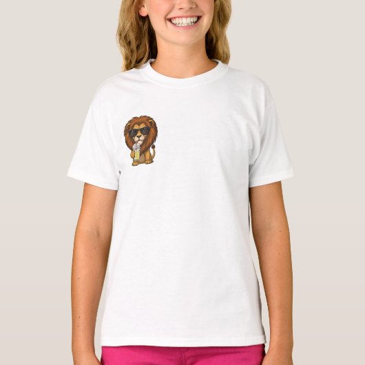 クールサマーサングラス ライオン キッズ Tシャツ (正面)
