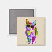 クールサンガポップ・アートのラスの猫アート マグネット (正面/裏面)