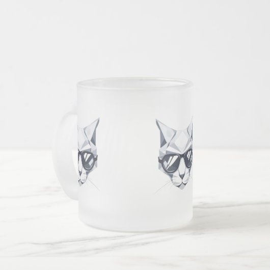 クールサングラス付きキャッユニークト – & スタイリッシュ フロストグラスマグカップ (正面左)