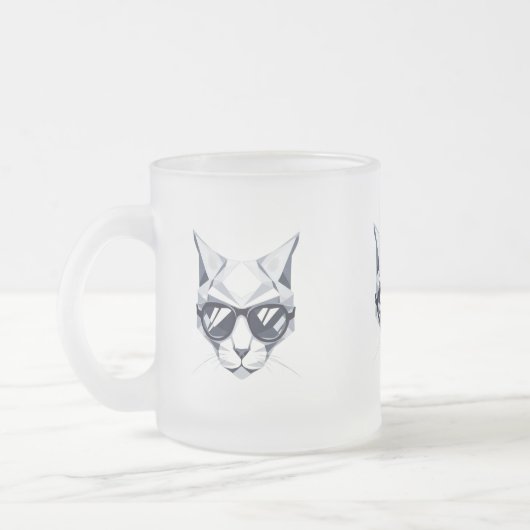 クールサングラス付きキャッユニークト – & スタイリッシュ フロストグラスマグカップ (左)